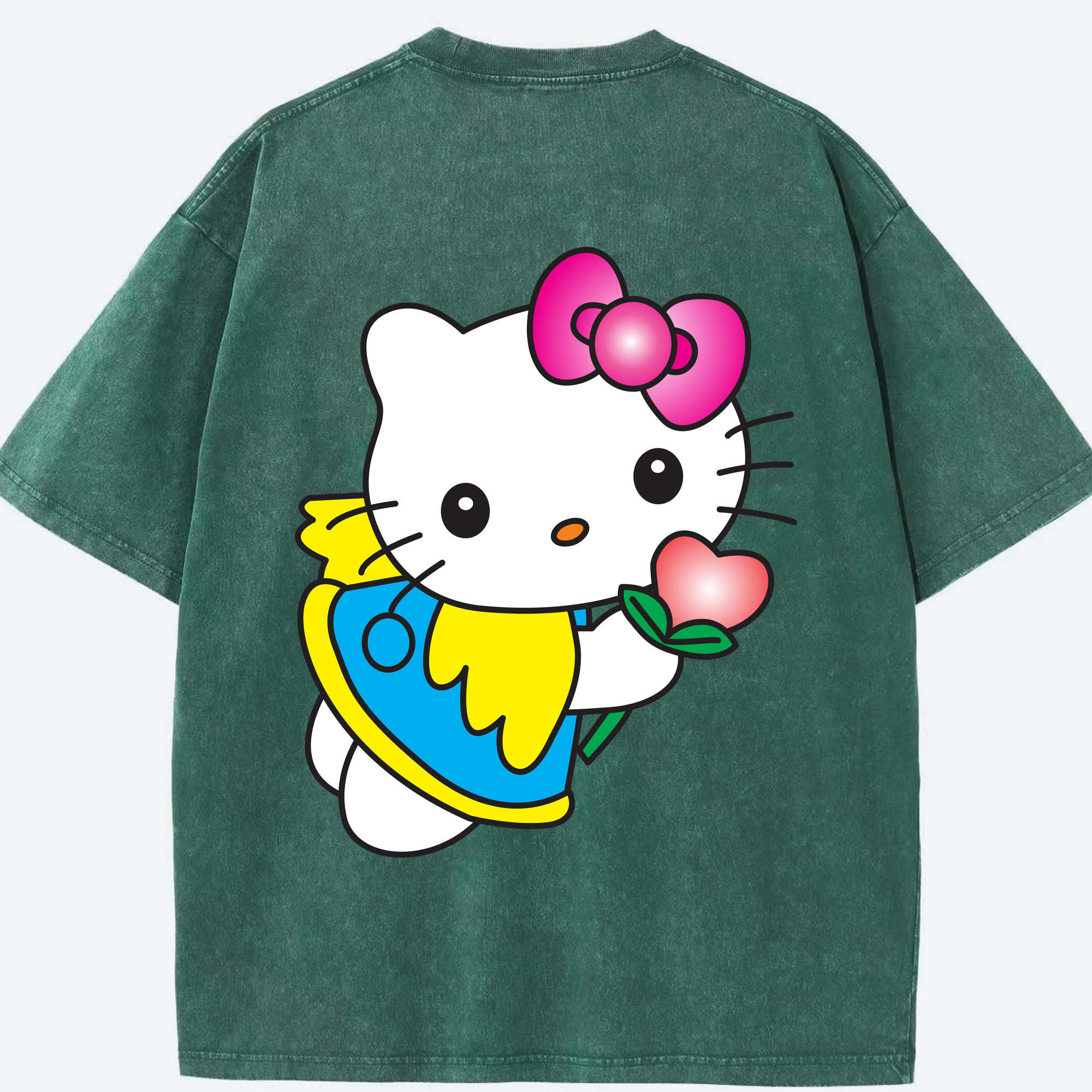 （画像用） Hello Kitty ハローキティ 綿100% ヴィンテージ風 半袖Tシャツ（背面プリント）